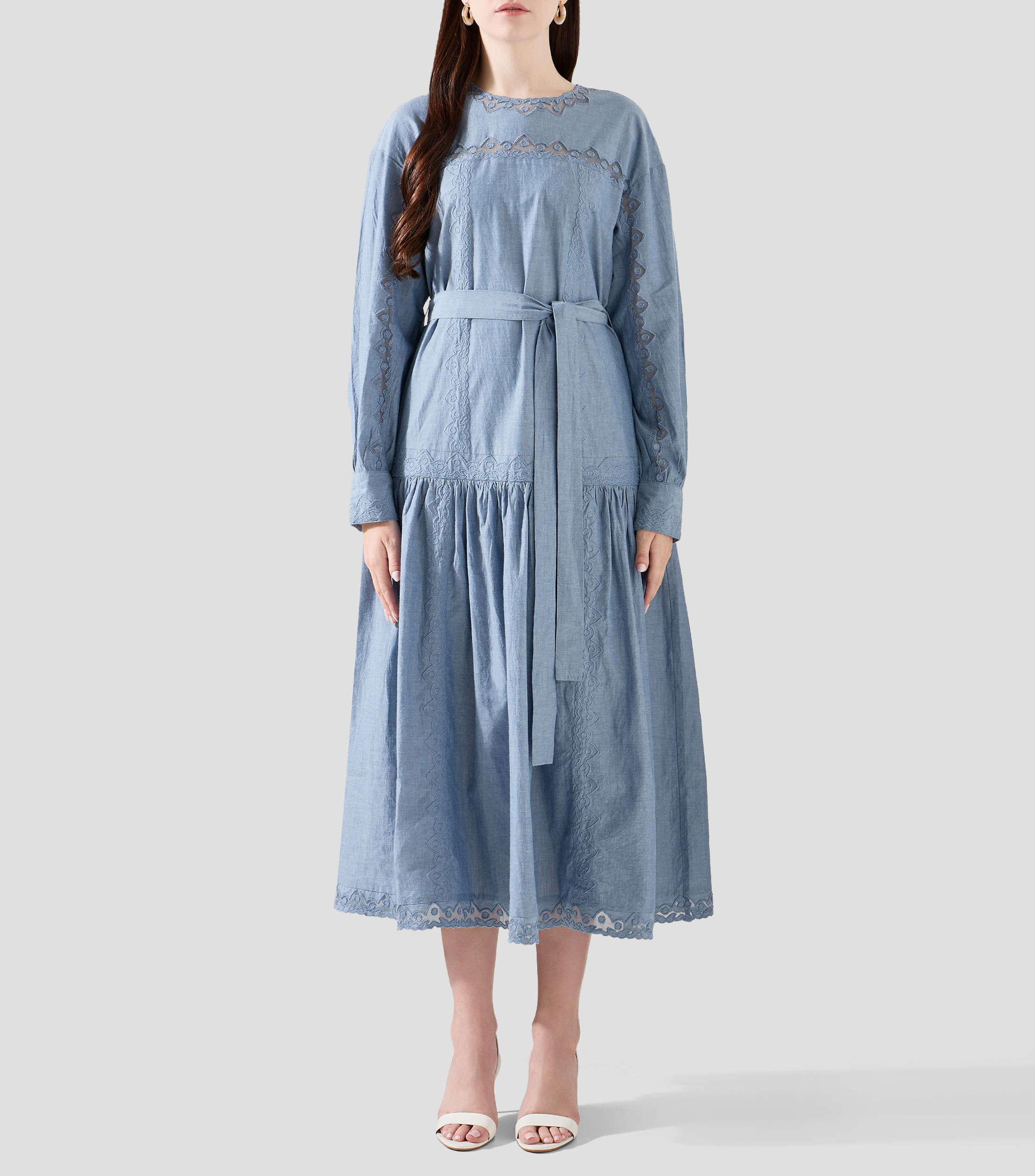Vestido midi con manga larga liso Brin Mujer